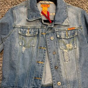 Zara Light Blue Denim Jacket with Distressed Accents